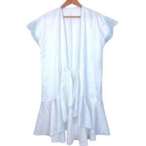 Vintage Fernando Sanchez Satin Robe Women's Sz M White Blue Lace Trim Mermaid